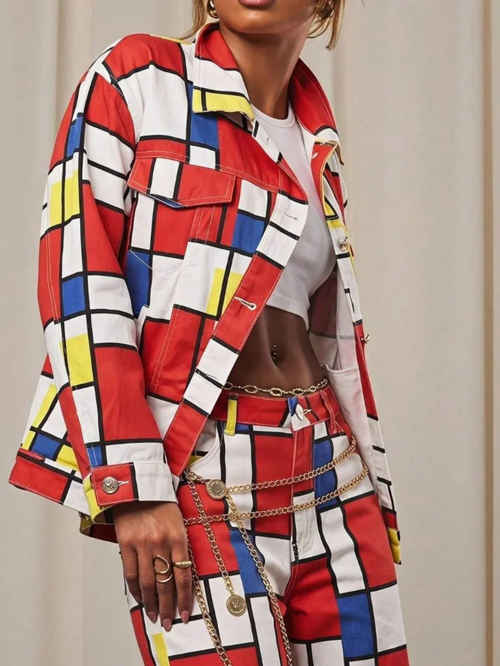 Red Casual Women's Long Sleeve Abstract Print Top